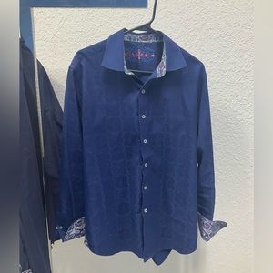 Robert Graham Navy Blue Button Up Long Sleeve Shirt, size L